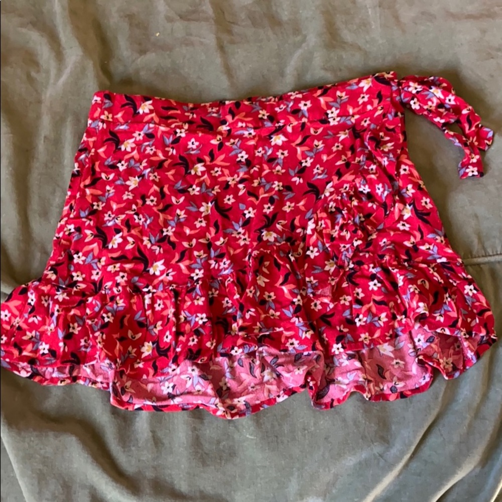 Red floral skirt
